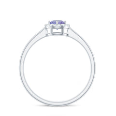 Genuine Tanzanite Promise Ring with Diamond Halo