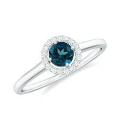 5mm London Blue Topaz Promise Ring with Diamond Halo