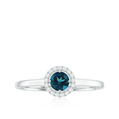 5mm London Blue Topaz Promise Ring with Diamond Halo