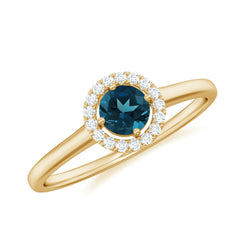 5mm London Blue Topaz Promise Ring with Diamond Halo