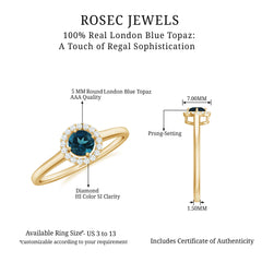 5mm London Blue Topaz Promise Ring with Diamond Halo
