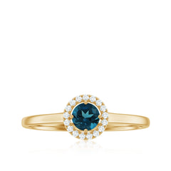 5mm London Blue Topaz Promise Ring with Diamond Halo