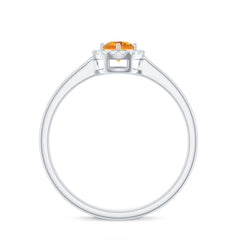 Certified Natural Citrine Promise Ring with Diamond Halo