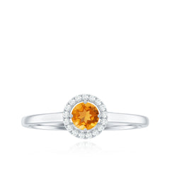 Certified Natural Citrine Promise Ring with Diamond Halo