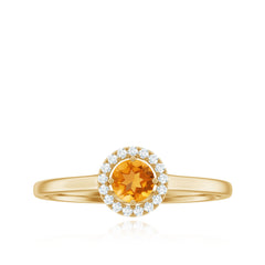 Certified Natural Citrine Promise Ring with Diamond Halo