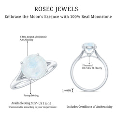 1 CT Natural Moonstone Solitaire Ring with Surprise Diamond