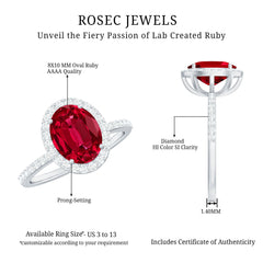 Classic Lab Grown Ruby Oval Engagement Ring with Diamond Halo