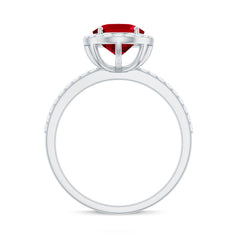 Classic Lab Grown Ruby Oval Engagement Ring with Diamond Halo