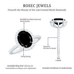 3 CT Oval Shape Created Black Diamond and Diamond Halo Engagement Ring