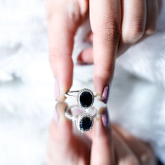 3 CT Oval Shape Created Black Diamond and Diamond Halo Engagement Ring