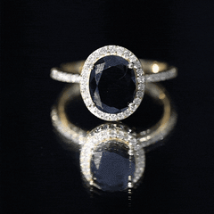 7X9mm Oval Cut Black Onyx Diamond Engagement Ring with Certificate