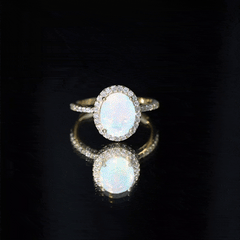 Certified Real 8X10 mm Ethiopian Opal Engagement Ring with Diamond Halo