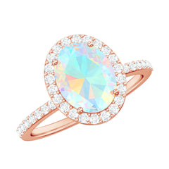 Certified Real 8X10 mm Ethiopian Opal Engagement Ring with Diamond Halo