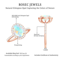 Certified Real 8X10 mm Ethiopian Opal Engagement Ring with Diamond Halo