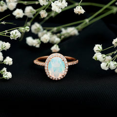 Certified Real 8X10 mm Ethiopian Opal Engagement Ring with Diamond Halo