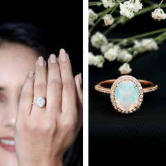 Certified Real 8X10 mm Ethiopian Opal Engagement Ring with Diamond Halo