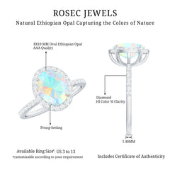 Certified Real 8X10 mm Ethiopian Opal Engagement Ring with Diamond Halo