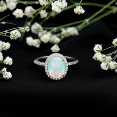 Certified Real 8X10 mm Ethiopian Opal Engagement Ring with Diamond Halo