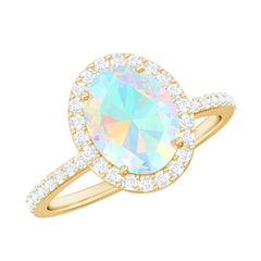 Certified Real 8X10 mm Ethiopian Opal Engagement Ring with Diamond Halo