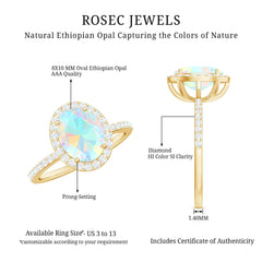 Certified Real 8X10 mm Ethiopian Opal Engagement Ring with Diamond Halo