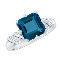 8mm Asscher Cut London Blue Topaz Designer Solitaire Engagement Ring