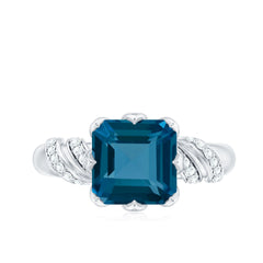 8mm Asscher Cut London Blue Topaz Designer Solitaire Engagement Ring