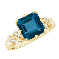 8mm Asscher Cut London Blue Topaz Designer Solitaire Engagement Ring
