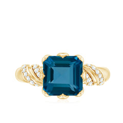 8mm Asscher Cut London Blue Topaz Designer Solitaire Engagement Ring
