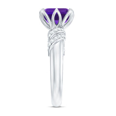 Asscher Cut Amethyst Designer Engagement Ring with Diamond