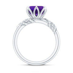 Asscher Cut Amethyst Designer Engagement Ring with Diamond