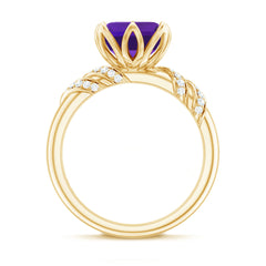 Asscher Cut Amethyst Designer Engagement Ring with Diamond