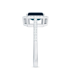 Emerald Cut London Blue Topaz Engagement Ring with Diamond Halo