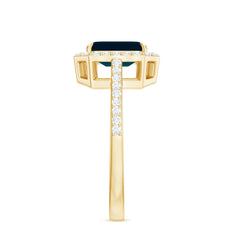 Emerald Cut London Blue Topaz Engagement Ring with Diamond Halo