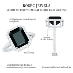 Emerald Cut Lab Created Black Diamond Halo Engagement Ring