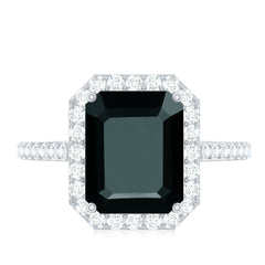 Emerald Cut Lab Created Black Diamond Halo Engagement Ring