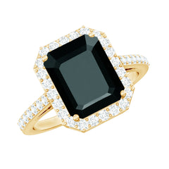 Emerald Cut Lab Created Black Diamond Halo Engagement Ring