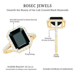 Emerald Cut Lab Created Black Diamond Halo Engagement Ring