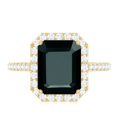 Emerald Cut Lab Created Black Diamond Halo Engagement Ring