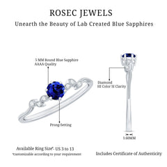Certified 0.6 Carat Lab Grown Blue Sapphire Flower Promise Ring with Diamond