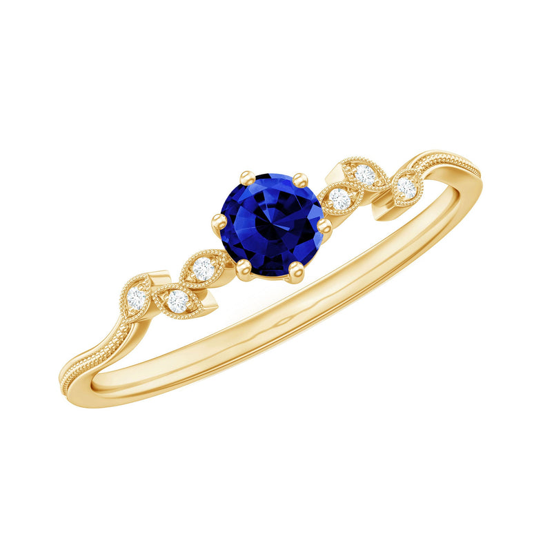 Certified 0.6 Carat Lab Grown Blue Sapphire Flower Promise Ring with Diamond