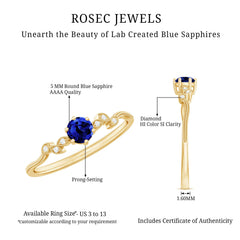 Certified 0.6 Carat Lab Grown Blue Sapphire Flower Promise Ring with Diamond