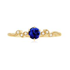 Certified 0.6 Carat Lab Grown Blue Sapphire Flower Promise Ring with Diamond