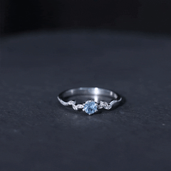 Round Aquamarine Diamond Nature Inspired Promise Ring