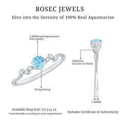 Round Aquamarine Diamond Nature Inspired Promise Ring