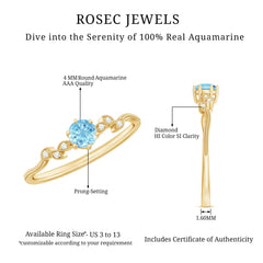 Round Aquamarine Diamond Nature Inspired Promise Ring