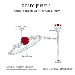Ruby and Diamond Leaf Branch Promise Ring