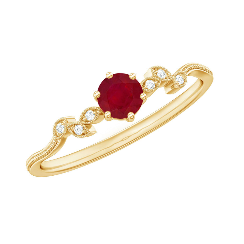 Ruby and Diamond Leaf Branch Promise Ring