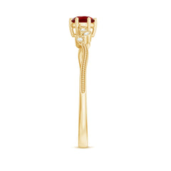 Minimalist Lab Grown Ruby Leaf Promise Ring With Real Diamonds