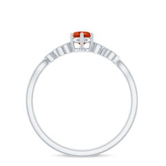 Round Fire Opal Minimal Leaf Promise Ring with Diamond in Gold