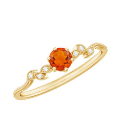 Round Fire Opal Minimal Leaf Promise Ring with Diamond in Gold